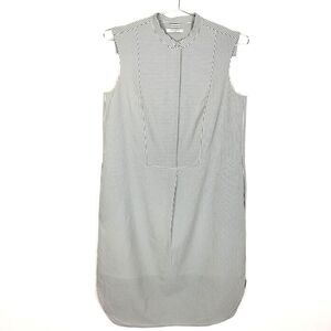 MM.Lafleur Women Striped Tunic Dress Size S Gray White Sleeveless Button Neck